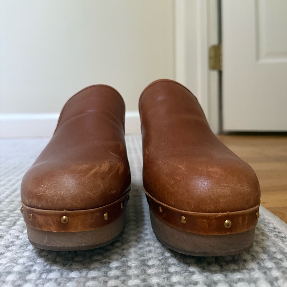 J. Crew Leather Clogs. Brown size 9.5. Slight wear very good condition.